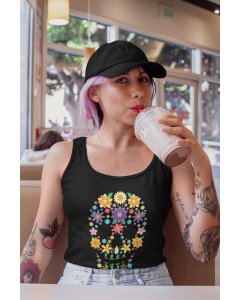 Floral Sugar Skull @ Canotta Regular Donna - Nera